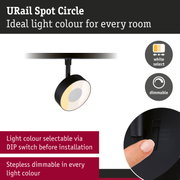 URail Spot Circle black metal spotlight with adjustable light colour and stepless dimming