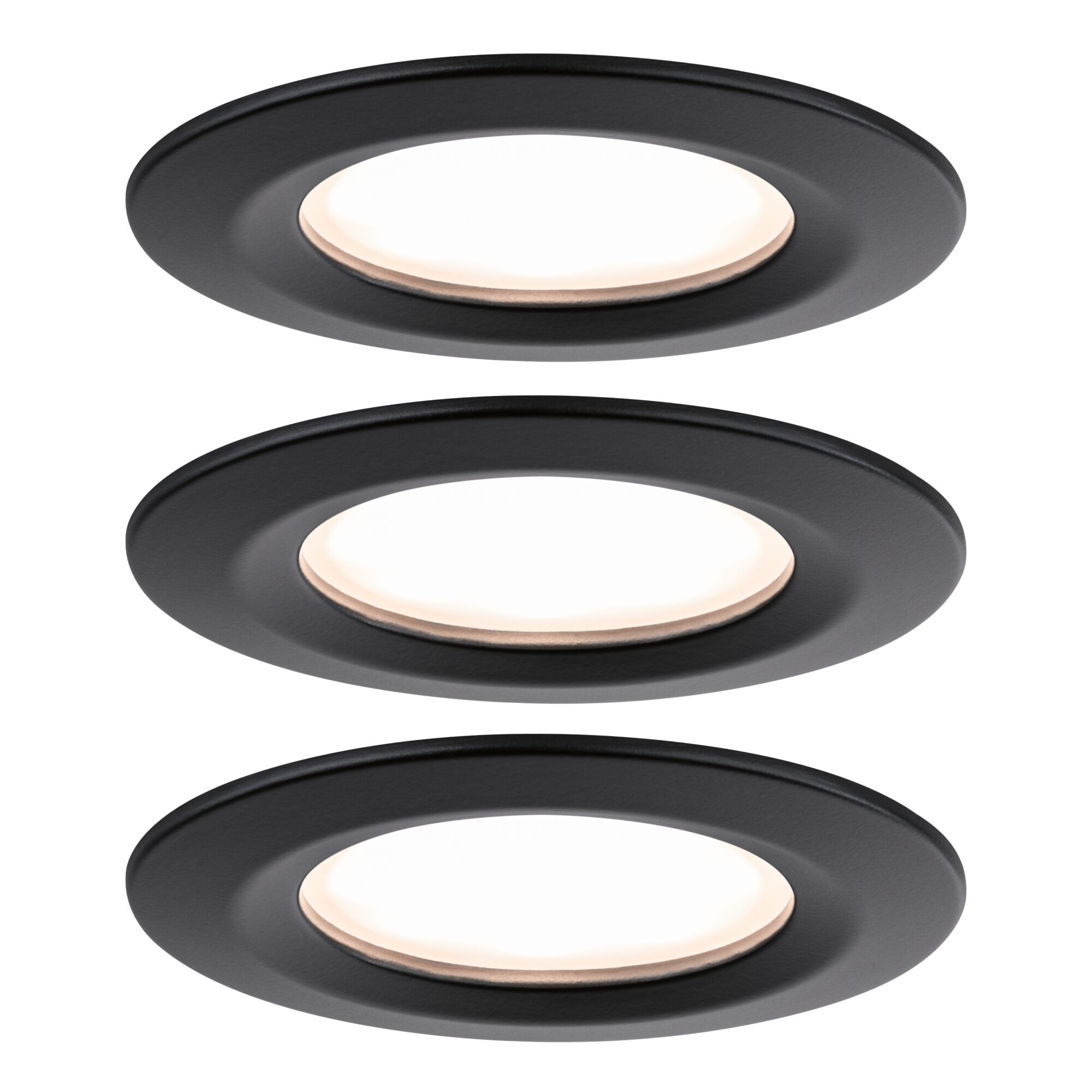 Spot encastré LED Nova Plus Coin Kit de base fixe IP44 rond 78mm Coin 3x6W 3x470lm 230V gradable 2700K Noir mat Trois spots encastrés ronds noirs mats à LED avec lumière blanc chaud pour éclairage moderne