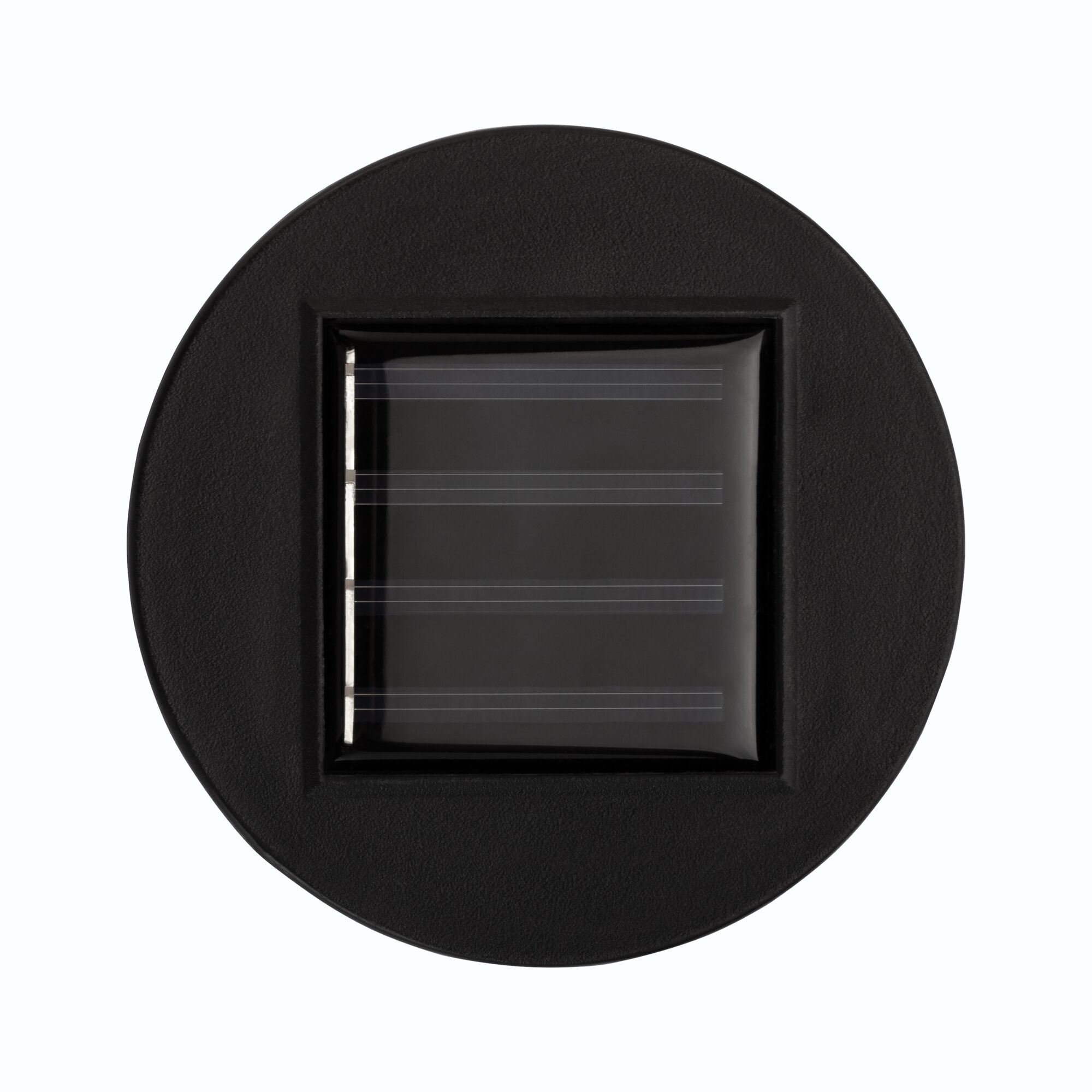 Round black LED recessed light housing with square glass window for modern lighting solutions