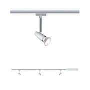 Trójpunktowa szyna LED w srebrnym aluminium z regulowanymi reflektorami do nowoczesnego oświetlenia