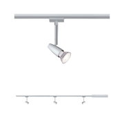 Three-light silver aluminium LED track with adjustable spotlights for modern home lighting