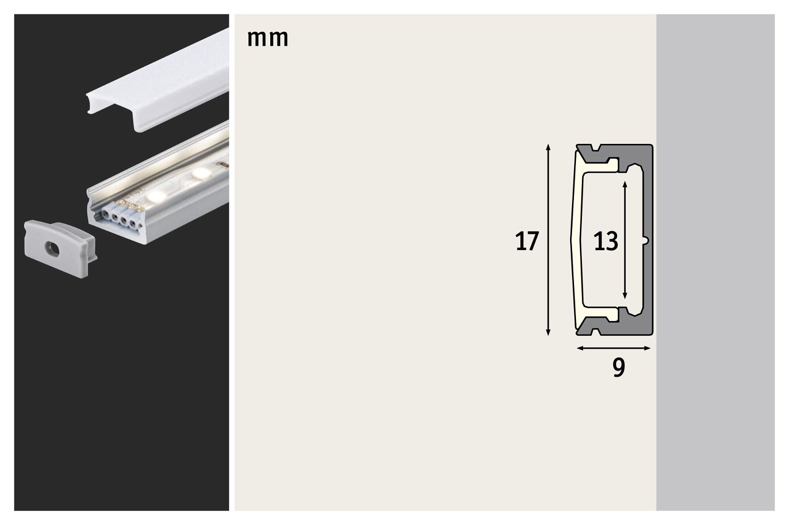 LED-lysbåndprofil Base Hvid diffusor 1m Alu eloxeret/Satin