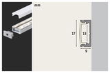 Profilé LED en aluminium avec diffuseur laiteux et embout, dimensions 17x9 mm, accessoire d'éclairage LED