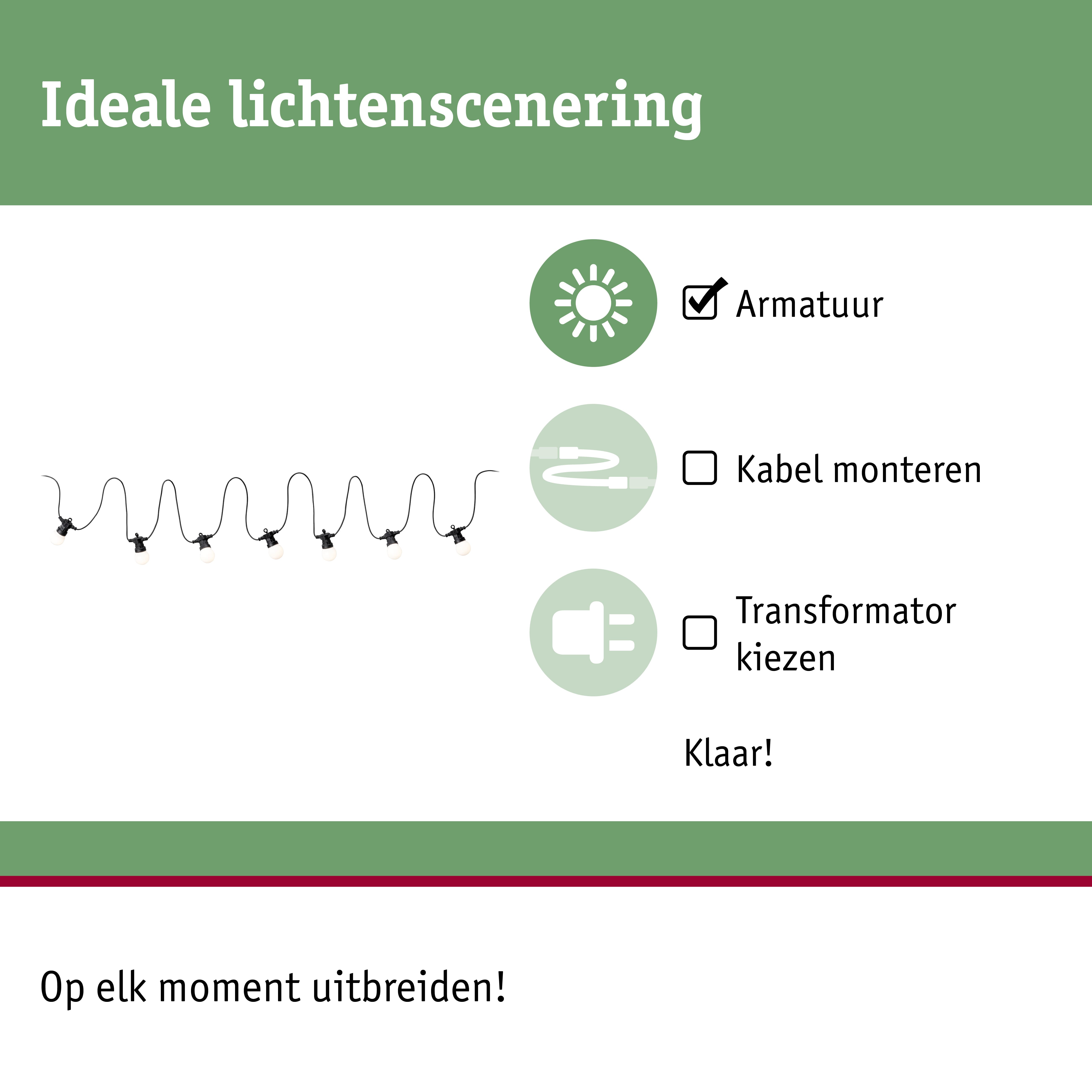 Illustratie van ideale lichtscène met zwarte lampenketting en groene selectievakjes
