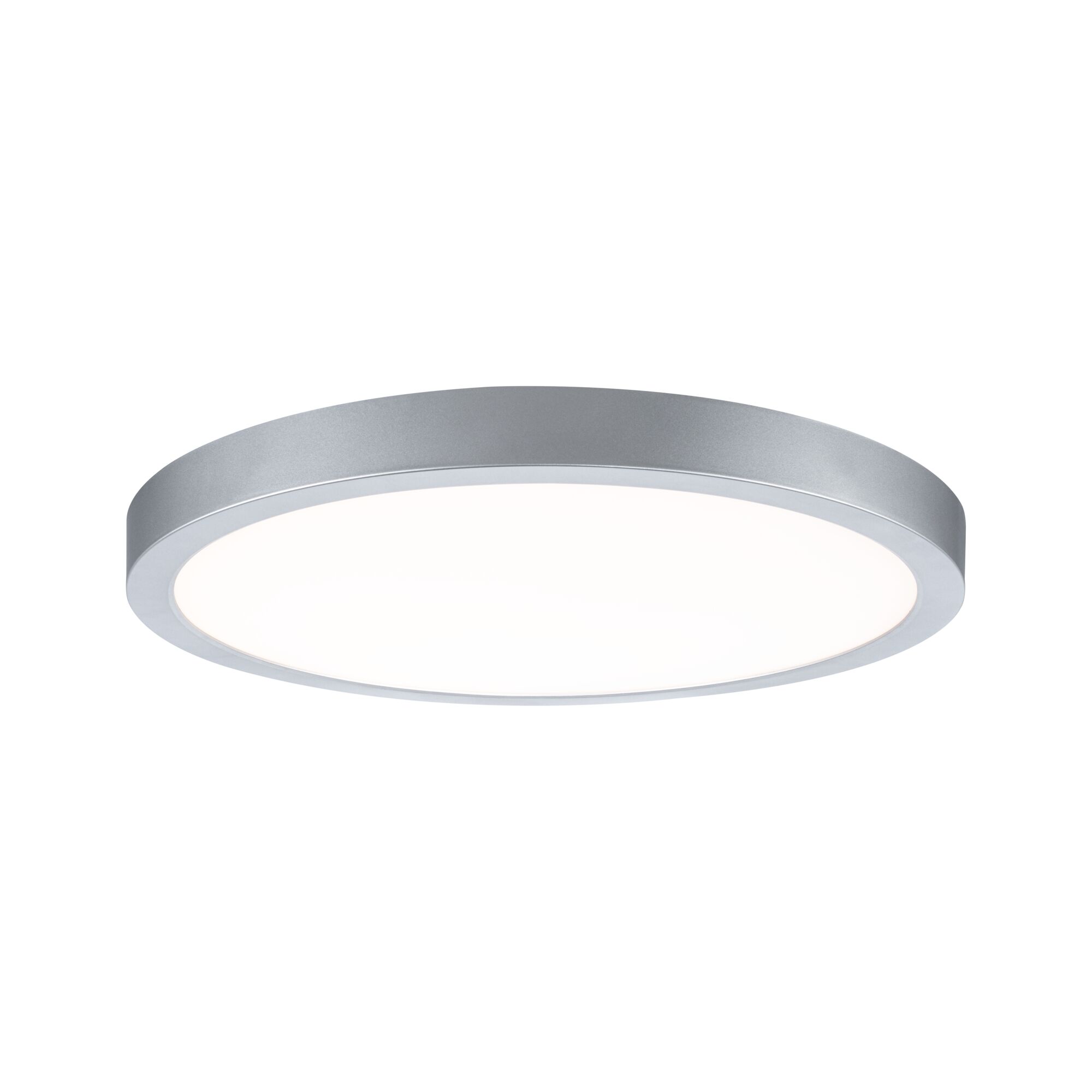 Runde LED-Deckenleuchte aus silbernem Aluminium mit weißem Diffusor für modernes Raumlicht