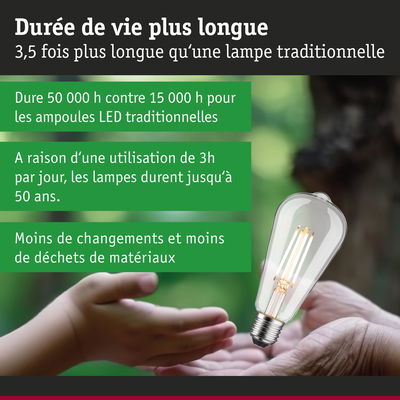 Ampoule LED avec durée de vie jusqu’à 50 000 h, éclairage économique et réduction des déchets