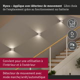 Applique murale Nyora blanche en métal avec détecteur de mouvement, IP44, usage intérieur et extérieur