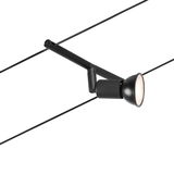 Black metal LED cable spotlight with adjustable head for modern indoor lighting solutions