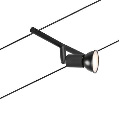 Black metal LED cable spotlight with adjustable head for modern indoor lighting solutions