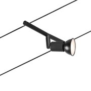 Black metal LED cable spotlight with adjustable head for modern indoor lighting solutions