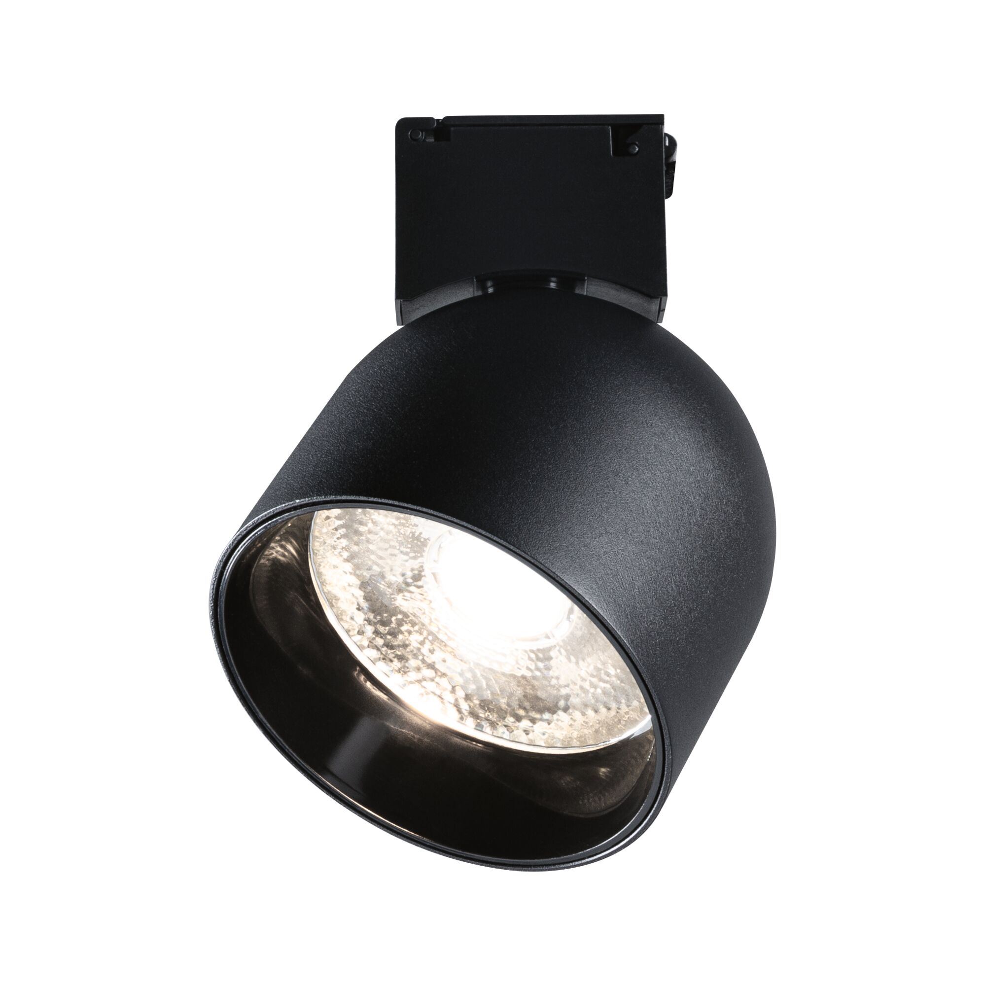 Black metal LED spotlight with round shape for modern indoor lighting and accent illumination