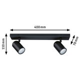 Plafonnier LED noir en métal avec deux spots orientables, largeur 400 mm, éclairage intérieur moderne