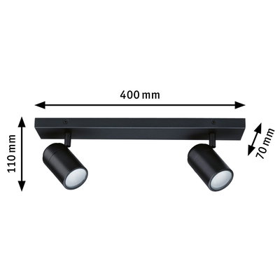 Plafonnier LED noir en métal avec deux spots orientables, largeur 400 mm, éclairage intérieur moderne