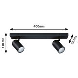 Plafonnier LED noir en métal avec deux spots orientables, largeur 400 mm, éclairage intérieur moderne
