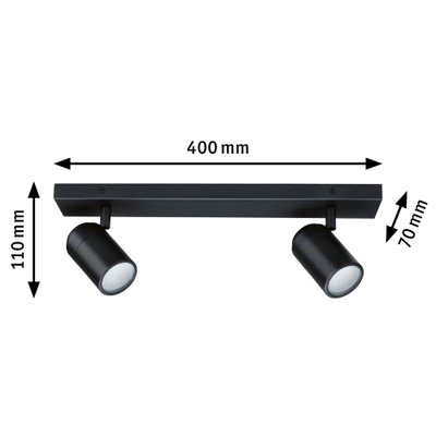 Plafonnier LED noir en métal avec deux spots orientables, largeur 400 mm, éclairage intérieur moderne
