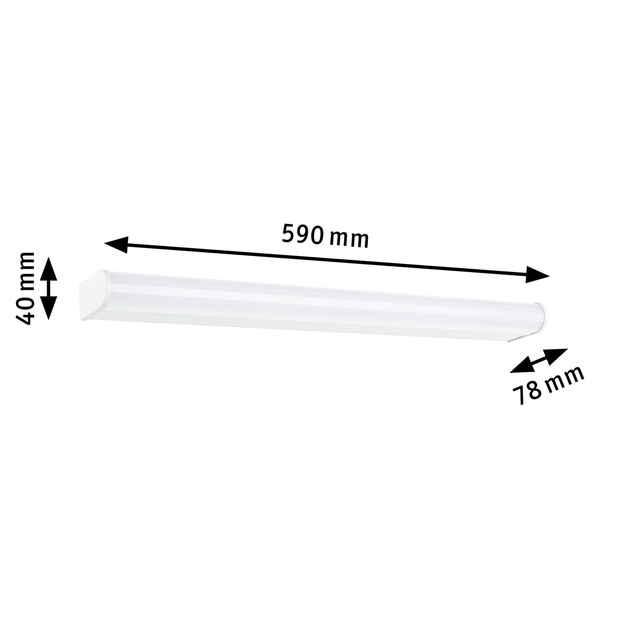 White LED under-cabinet light in plastic, dimensions 590x40x78 mm for kitchen lighting