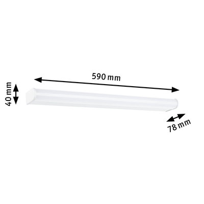 Luminaire LED blanc sous meuble en plastique, dimensions 590x40x78 mm pour éclairage de cuisine