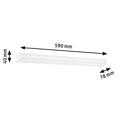 Luminaire LED blanc sous meuble en plastique, dimensions 590x40x78 mm pour éclairage de cuisine