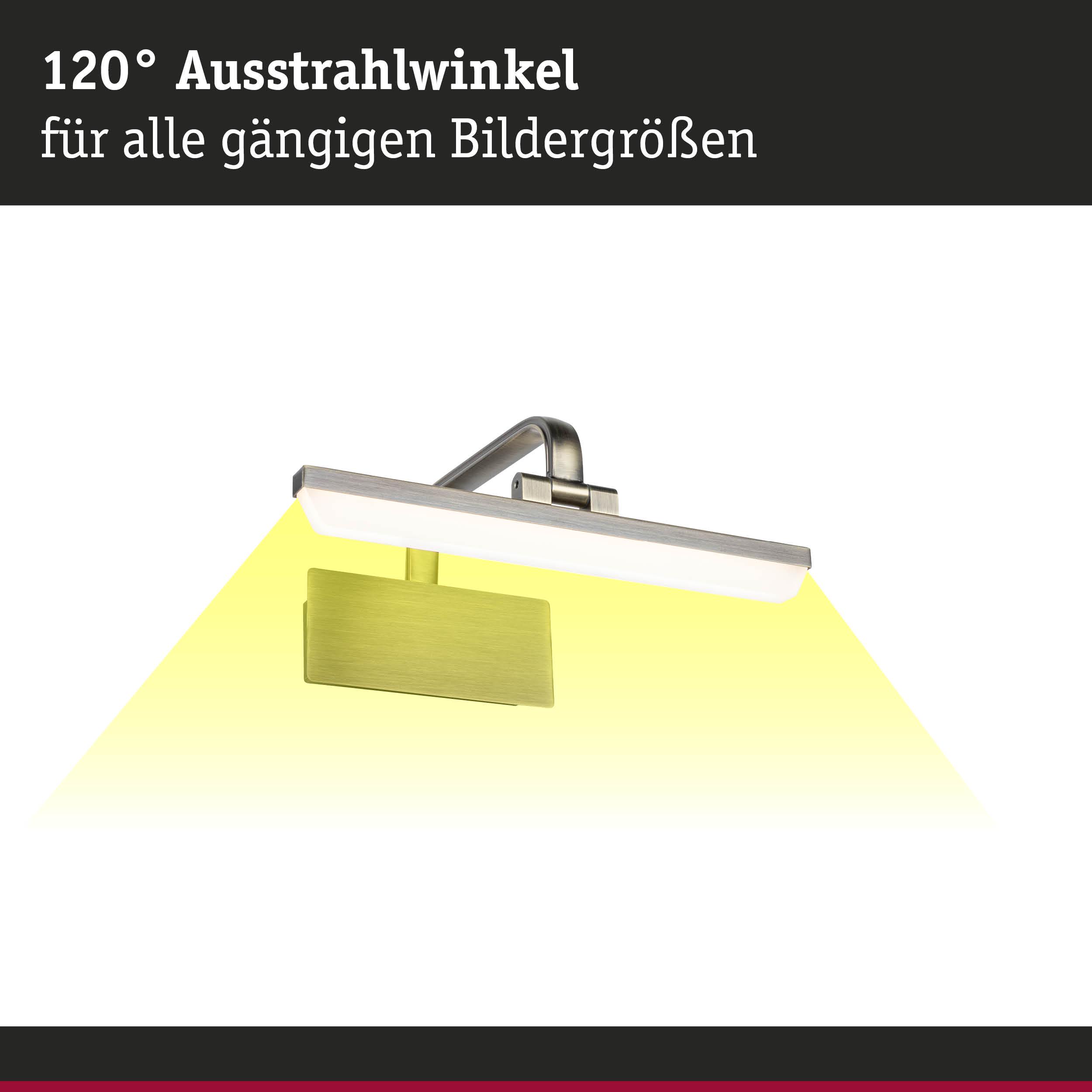 Moderne LED-Bilderleuchte aus gebürstetem Metall mit 120° Ausstrahlwinkel für Wandbilder