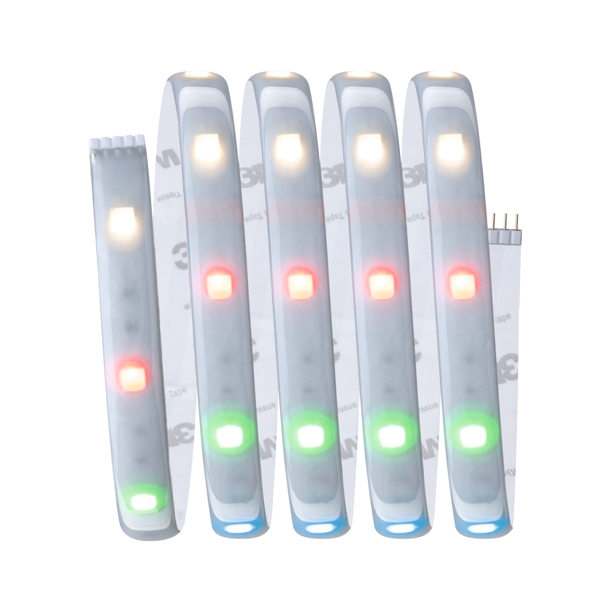 Flexible LED strip light with white, red, and green LEDs for colorful decorative lighting