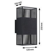Black metal wall light with grid design, dimensions 250x120x104 mm, modern outdoor lighting fixture