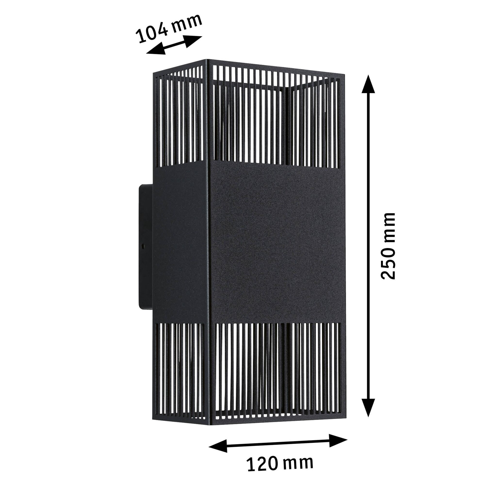 Schwarze Metall-Wandleuchte mit Gitterdesign, Maße 250x120x104 mm, moderne Außenbeleuchtung