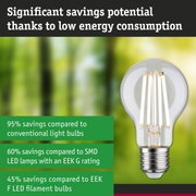 Energy-saving clear glass LED light bulb with silver base against green and blue background