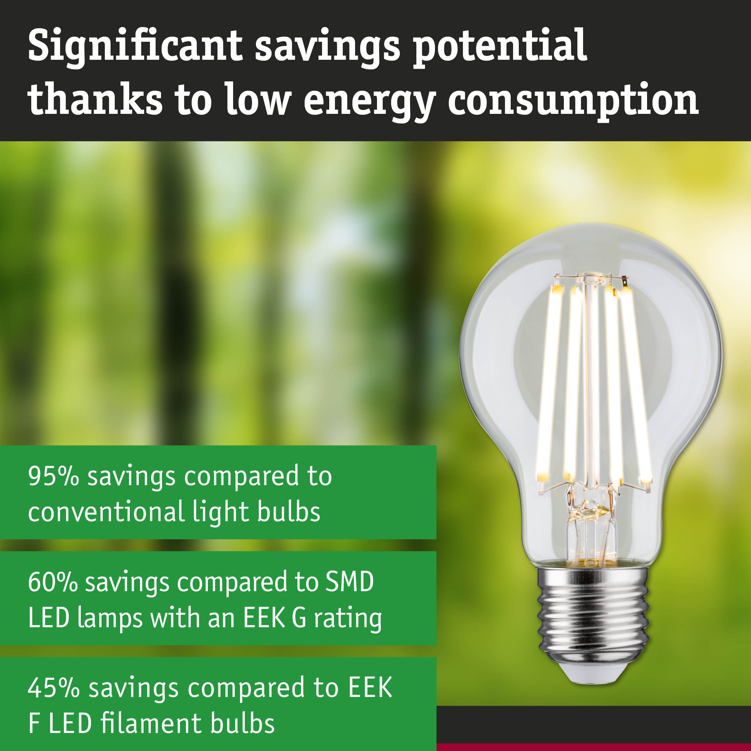 Energy-saving clear glass LED light bulb with silver base against green and blue background