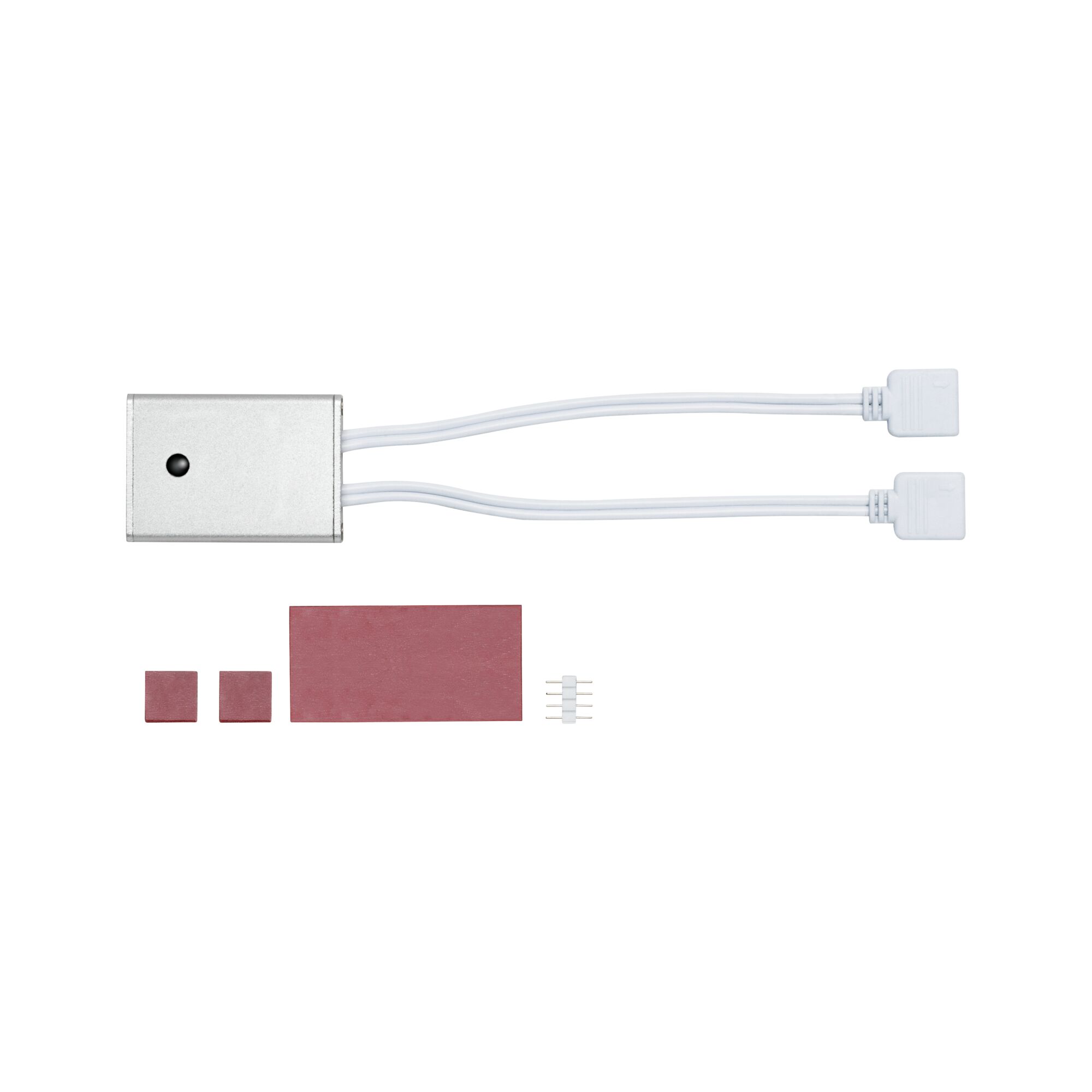 Compact white LED controller with cables and mounting accessories for LED lighting systems