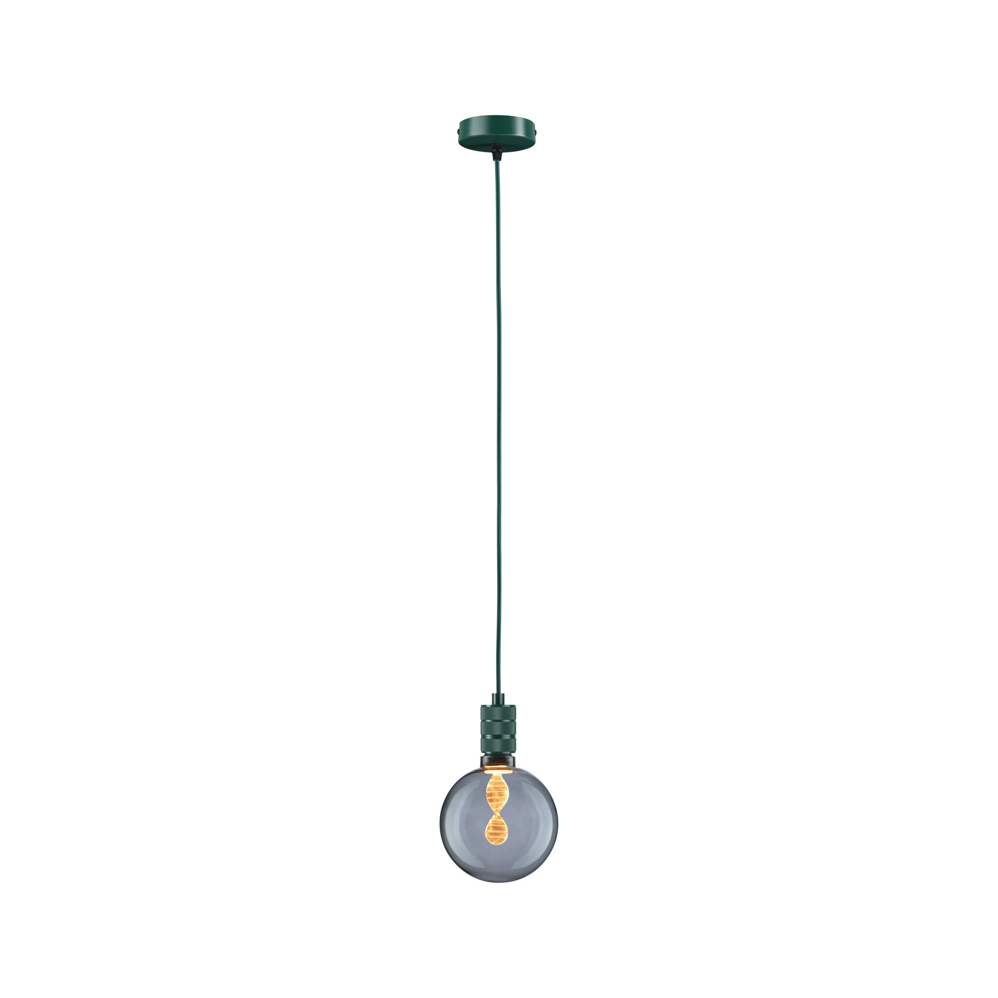 Hanglamp met groene metalen houder en rookglas lamp voor moderne woonverlichting