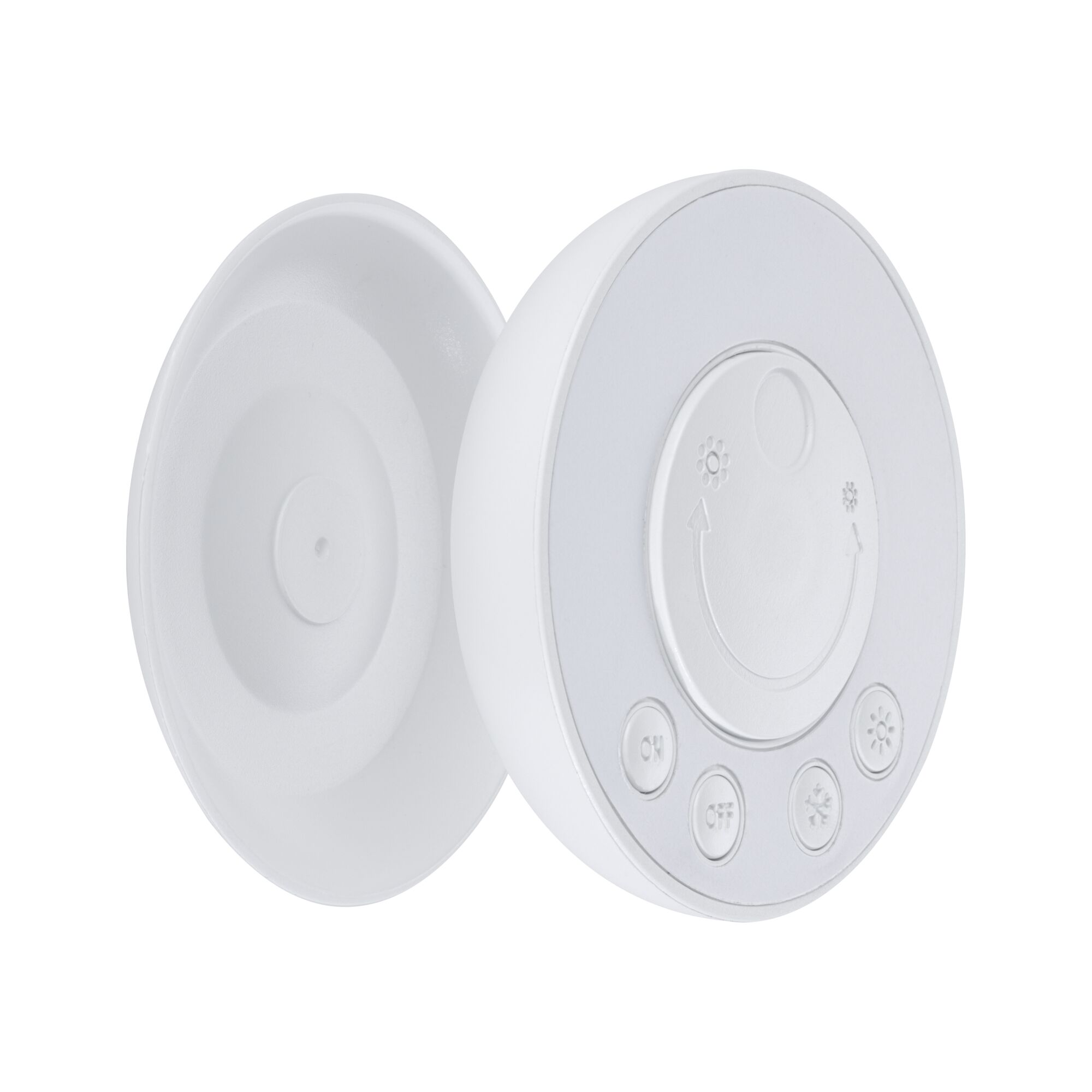 Interrupteur rond blanc pour veilleuse LED en plastique avec symbole sourire et ventouse de fixation