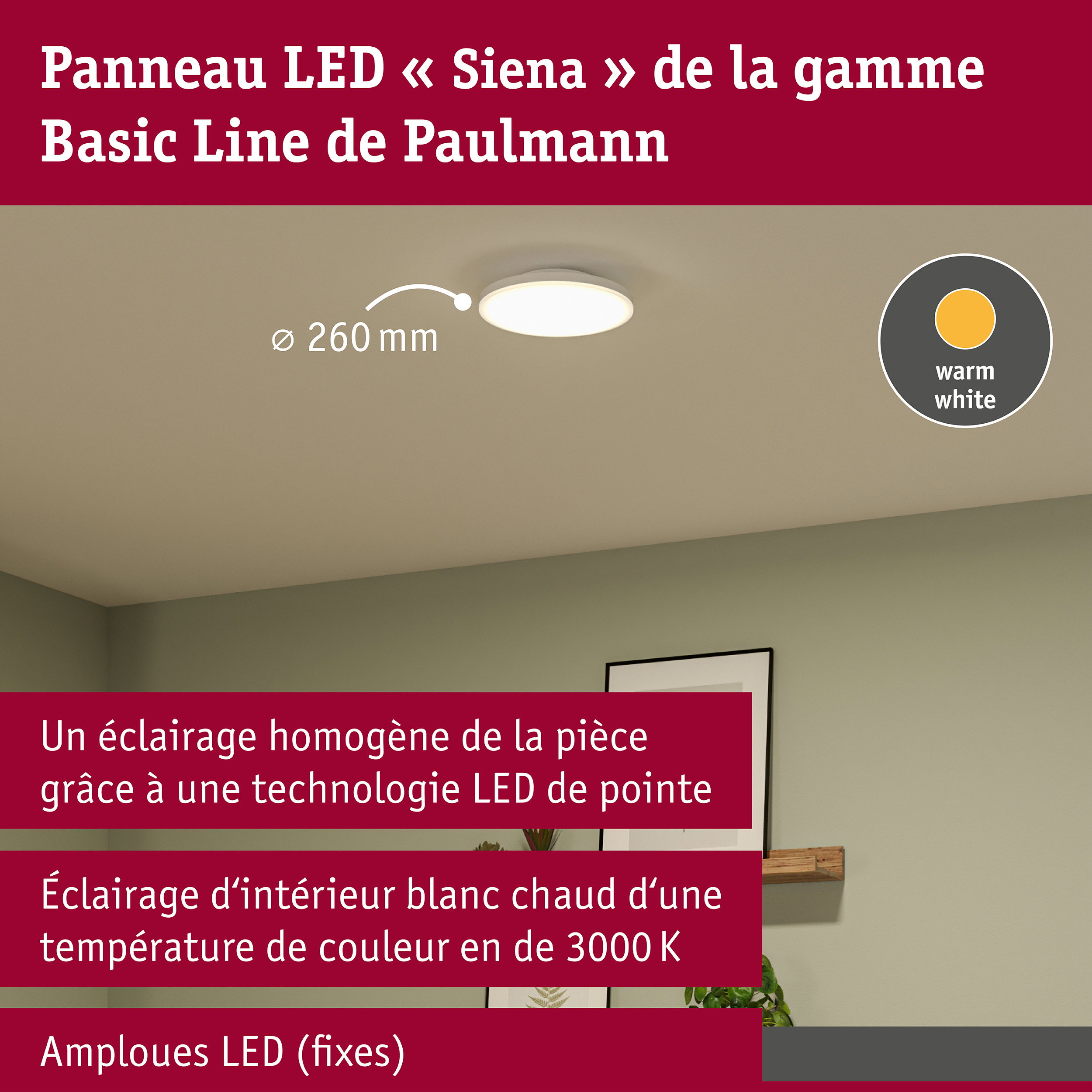 Plafonnier LED Siena 3000K 260mm 1500lm 230V 18,8W