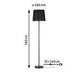 Schwarze Stehleuchte mit Stoffschirm Ø 360 mm und 160 cm Höhe, modernes Design mit Kabel.