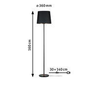 Black floor lamp with fabric shade and marble base, 160 cm tall, modern living room lighting
