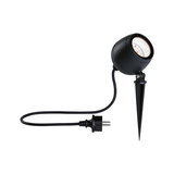 Black LED garden spotlight with ground spike and cable for outdoor lighting and garden light