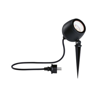 Black LED garden spotlight with ground spike and cable for outdoor lighting and garden light