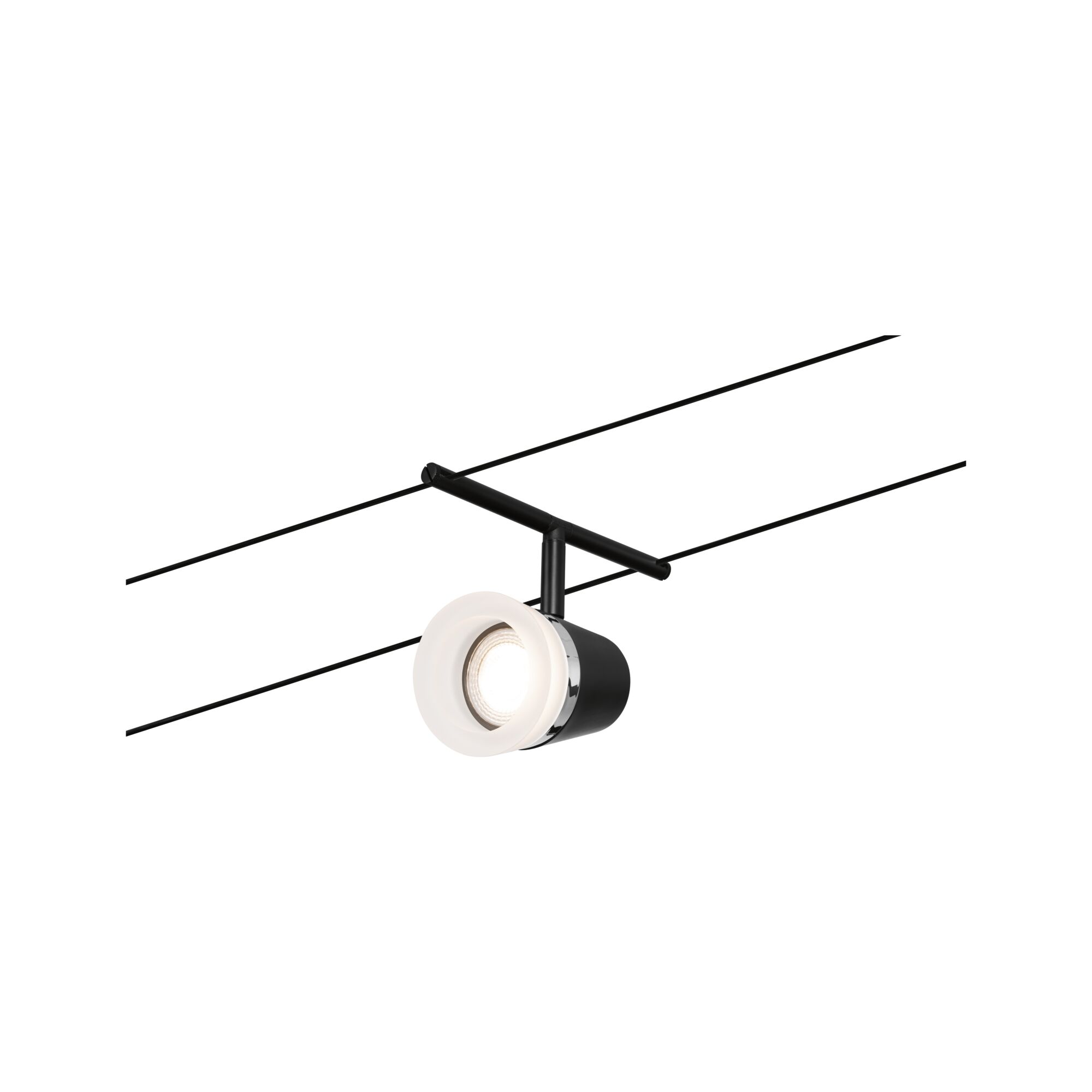Black LED cable spotlight with white diffuser for modern indoor lighting systems