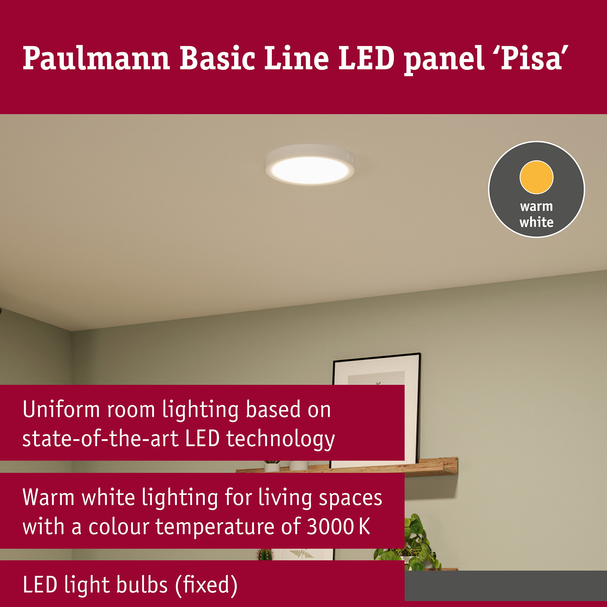 LED Panel Pisa 3000K 290mm 1800lm 17,6W Matt white
