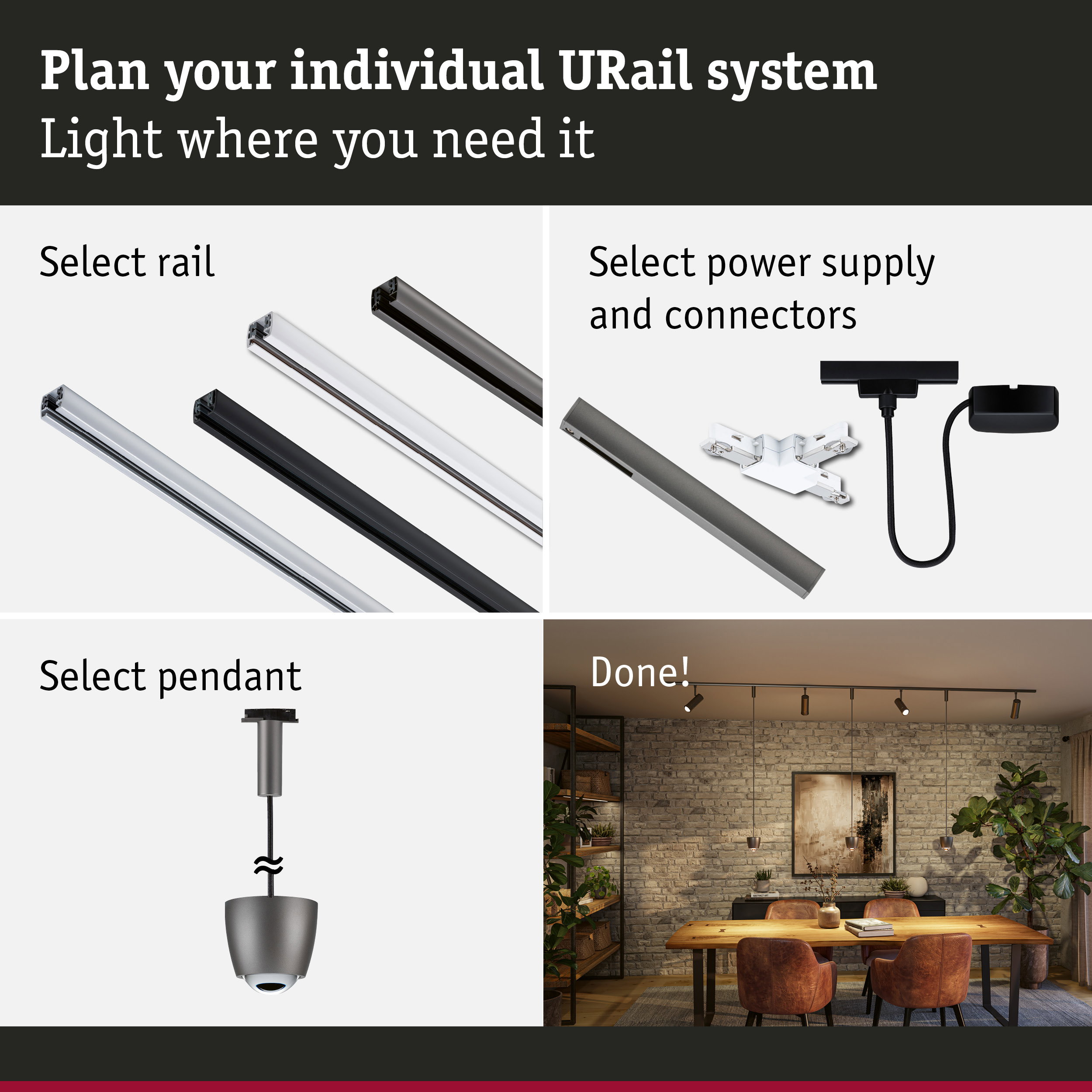 URail Pendants Smart Home Zigbee 3.0 Tyros RGBW 200lm 4,5W RGBW+ dimmable 230V Titanium