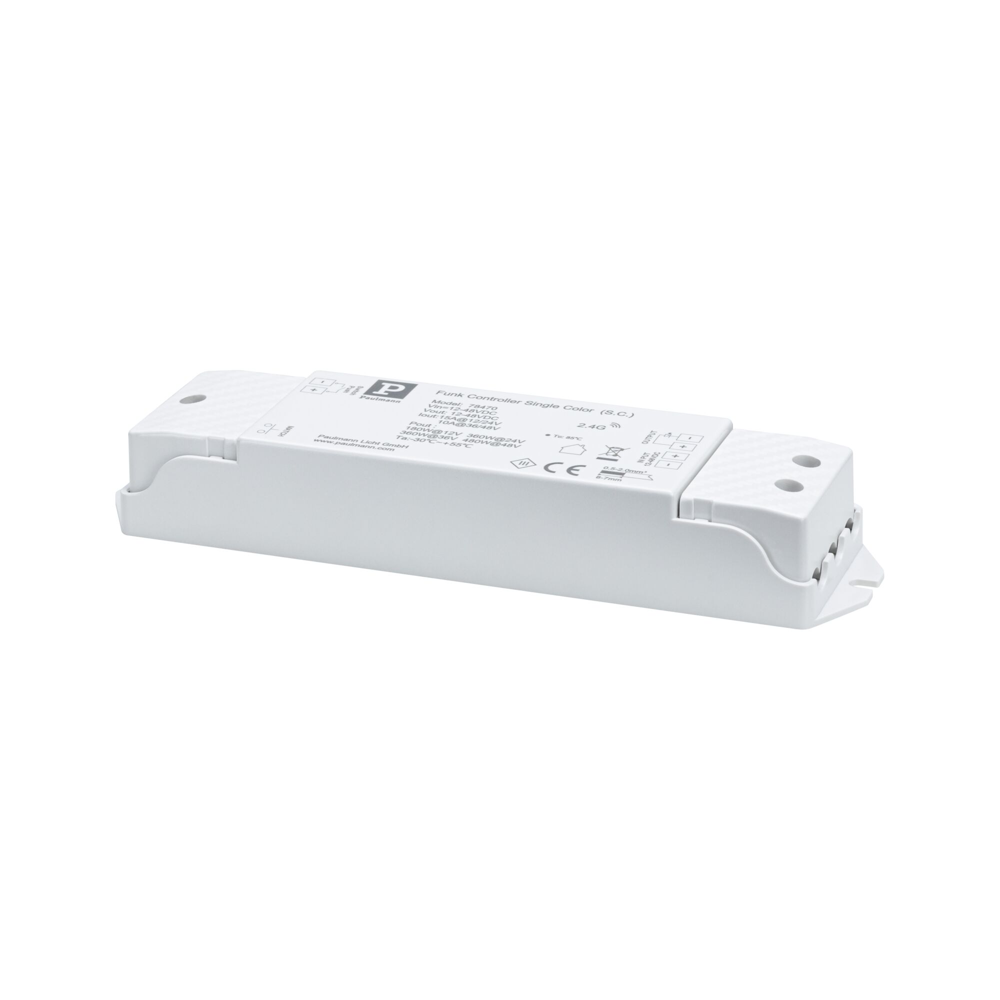 Pro Strip Controller Single Color 24V Weiß Weißer Funk Controller aus Kunststoff für Single Color LED-Beleuchtung mit 2,4G Funksteuerung