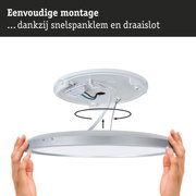 Witte ronde LED-plafondlamp met zilveren rand en eenvoudige montage dankzij snelspan klemmen