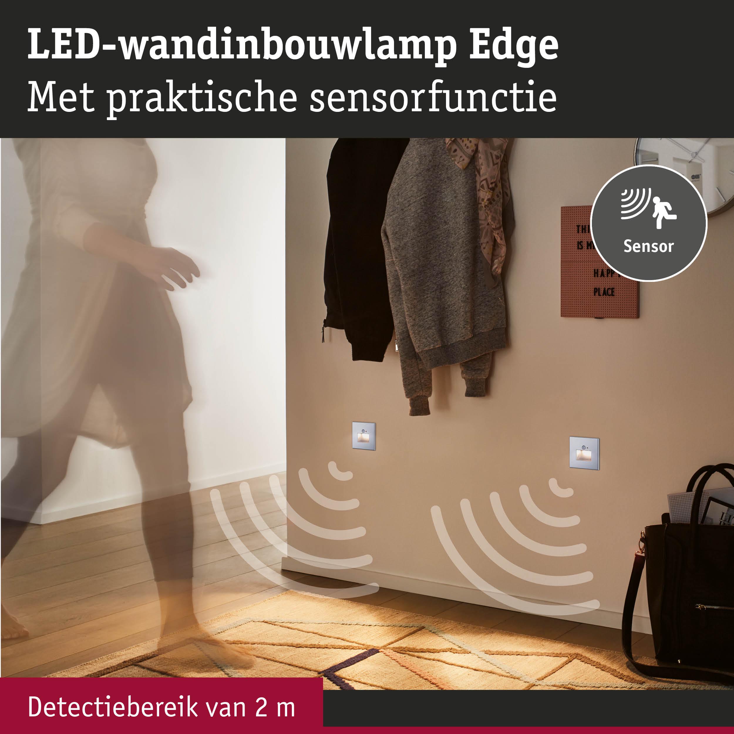 LED-wandinbouwlamp Edge met praktische sensor en detectiebereik van 2 meter in moderne hal