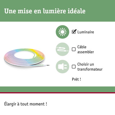 Ruban LED multicolore en rouleau pour éclairage flexible sans câble ni transformateur