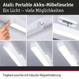 Atali tragbare Akku-Möbelleuchte in Weiß mit robuster Magnetbefestigung und USB-Ladeanschluss