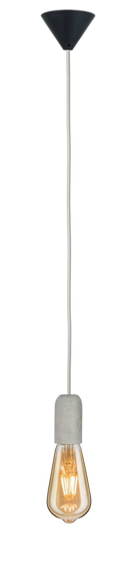Pendant lamp with grey concrete socket and warm white LED bulb for cozy indoor lighting
