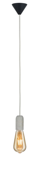 Pendant lamp with grey concrete socket and warm white LED bulb for cozy indoor lighting