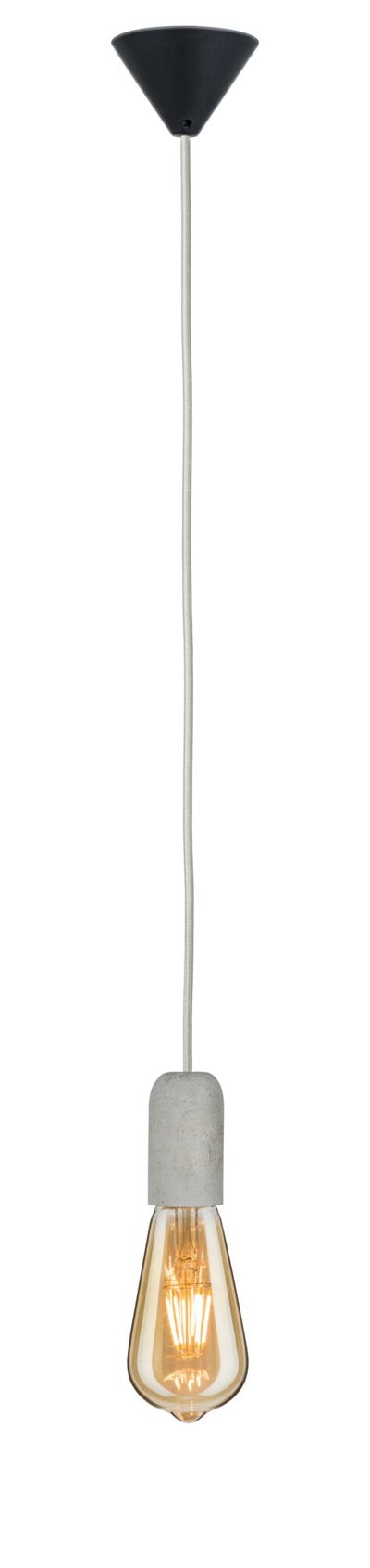 Pendant lamp with grey concrete socket and warm white LED bulb for cozy indoor lighting
