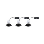 Drei schwarze Einbaustrahler mit weißen LED-Modulen und Anschlussboxen für moderne LED-Beleuchtung