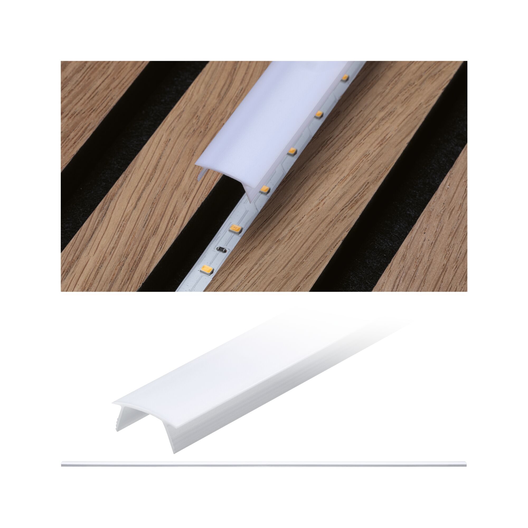 Weißes LED-Profil aus Kunststoff mit Diffusor für LED-Streifen, Lichtleiste Zubehör