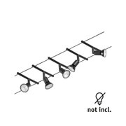 Black metal LED cable spotlights with adjustable heads for modern interior lighting solutions